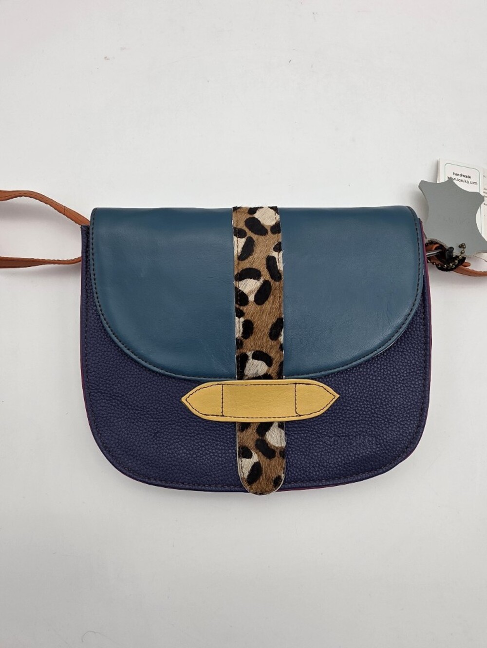 NEW Soruka Black Leather Crossbody with Blue Accent Paola